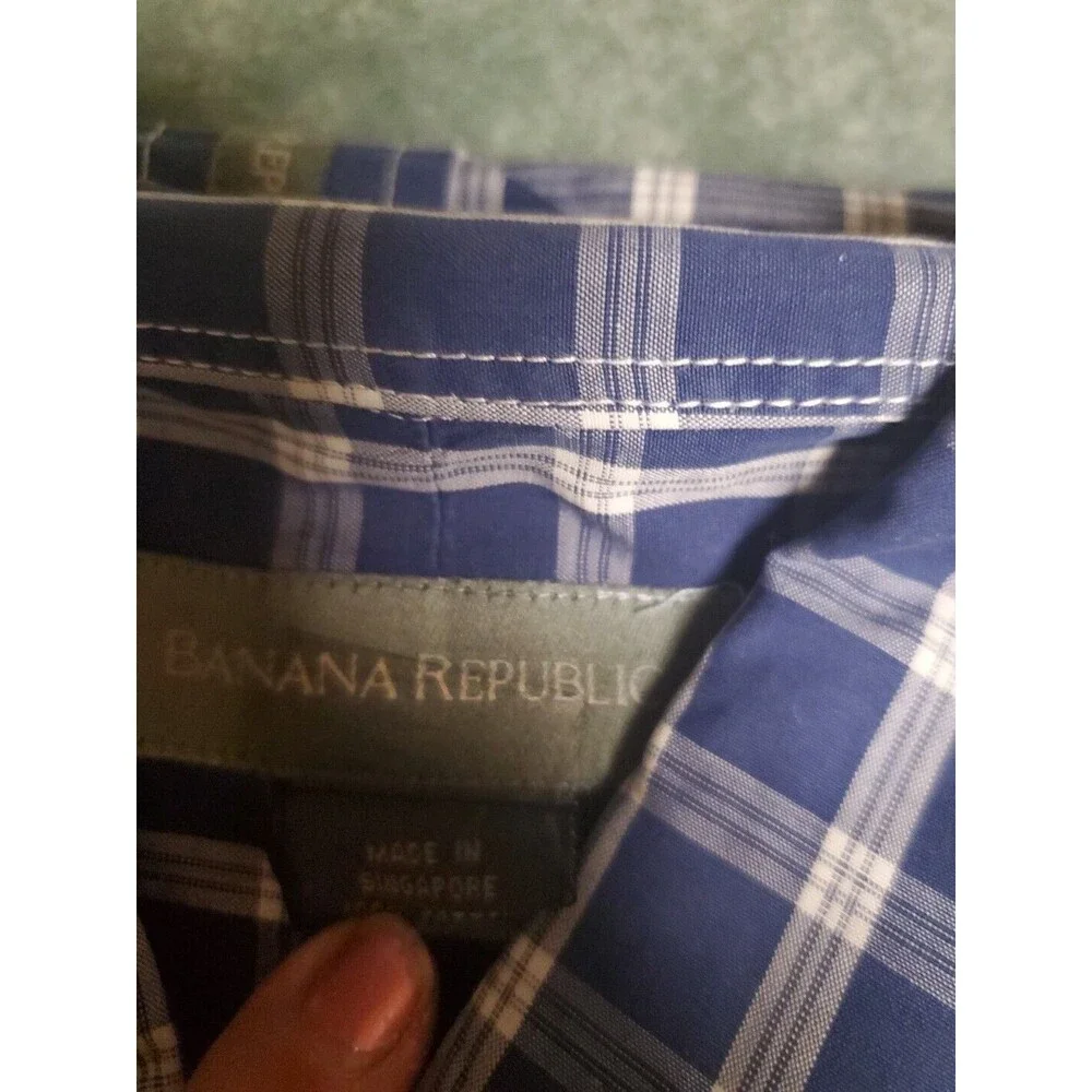 Banana Republic Button Down Shirt Blue Plaid Flannel Long Sleeve Size Med NWOT